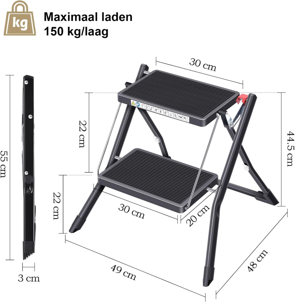 Opvouwbare trapladder met antislip treden en veiligheidsmechanisme
