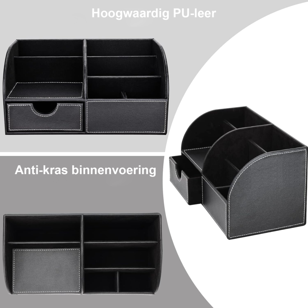 PU leren bureau organizer met pennenhouders in zwart