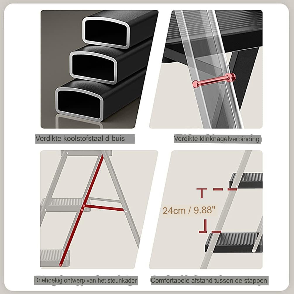 Inklapbare trapladder met antislip voor huishoudelijk gebruik