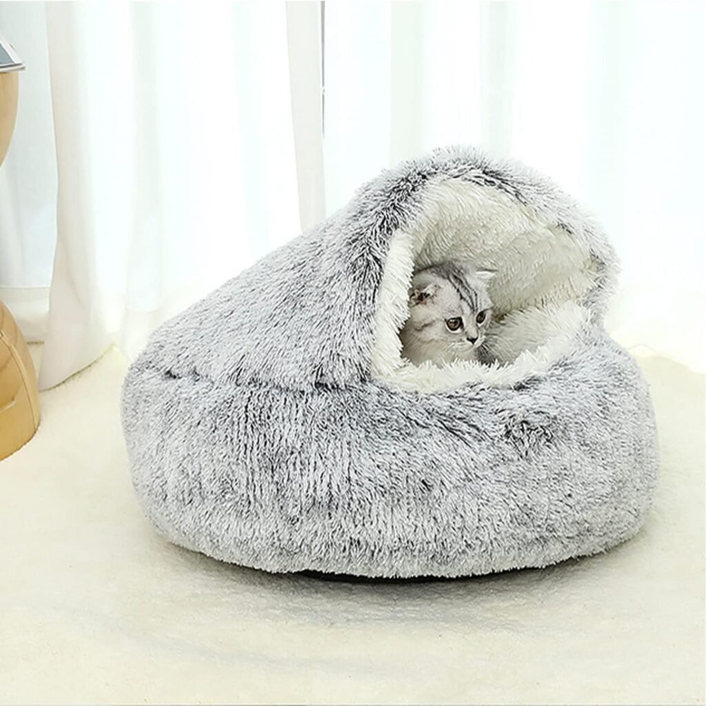 Huisdierbed voor katten met pluche kussen, angstverlichtend ontwerp en duurzaam materiaal