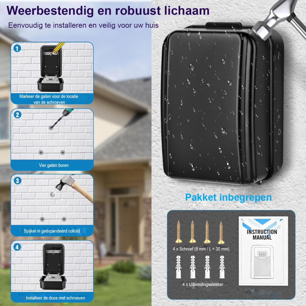 Sleutelkastje voor buiten met code en waterdicht combinatieslot