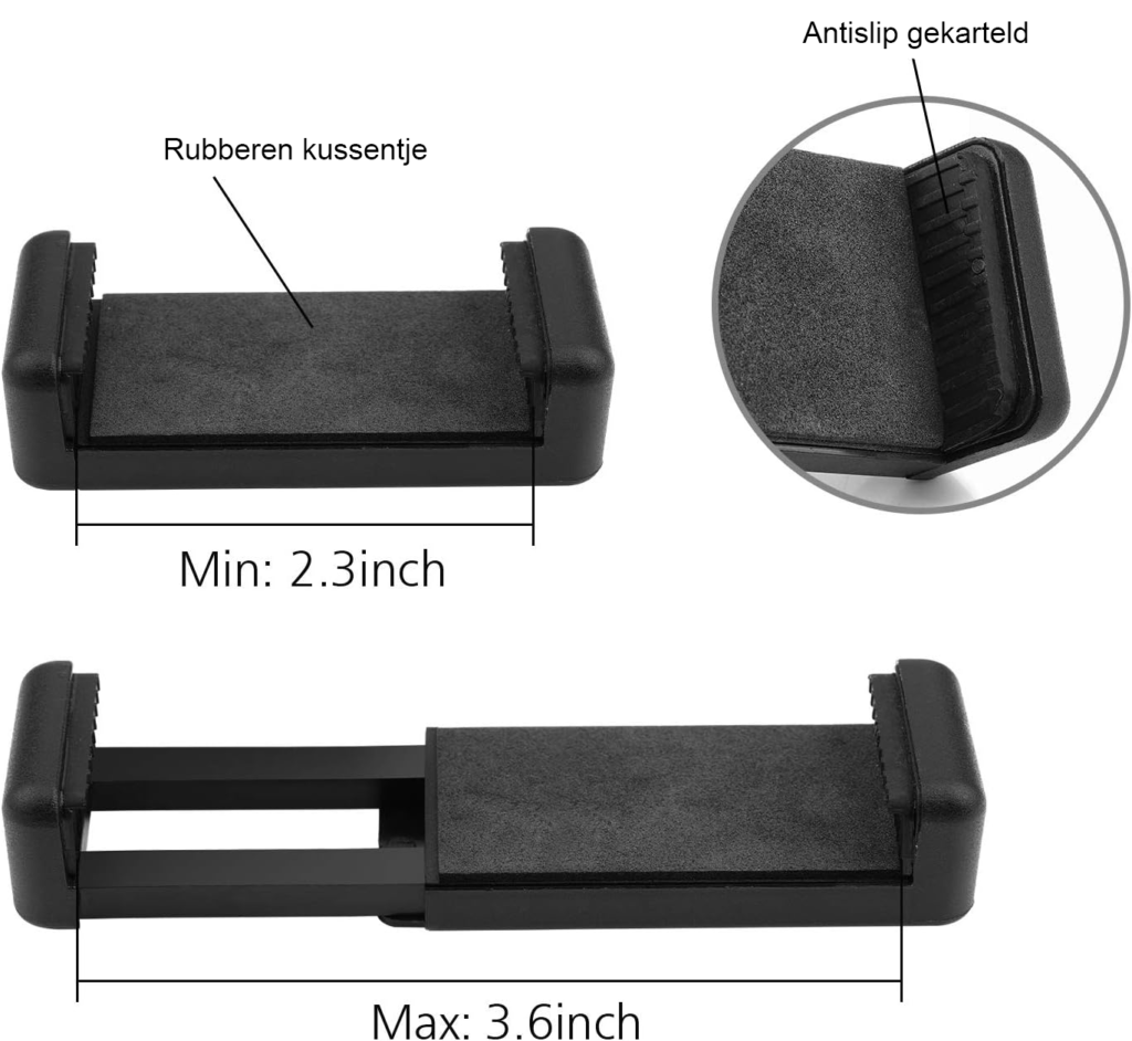 Flexibele en verstelbare zwarte telefoonhouder voor tafelblad, geschikt voor handsfree smartphonegebruik