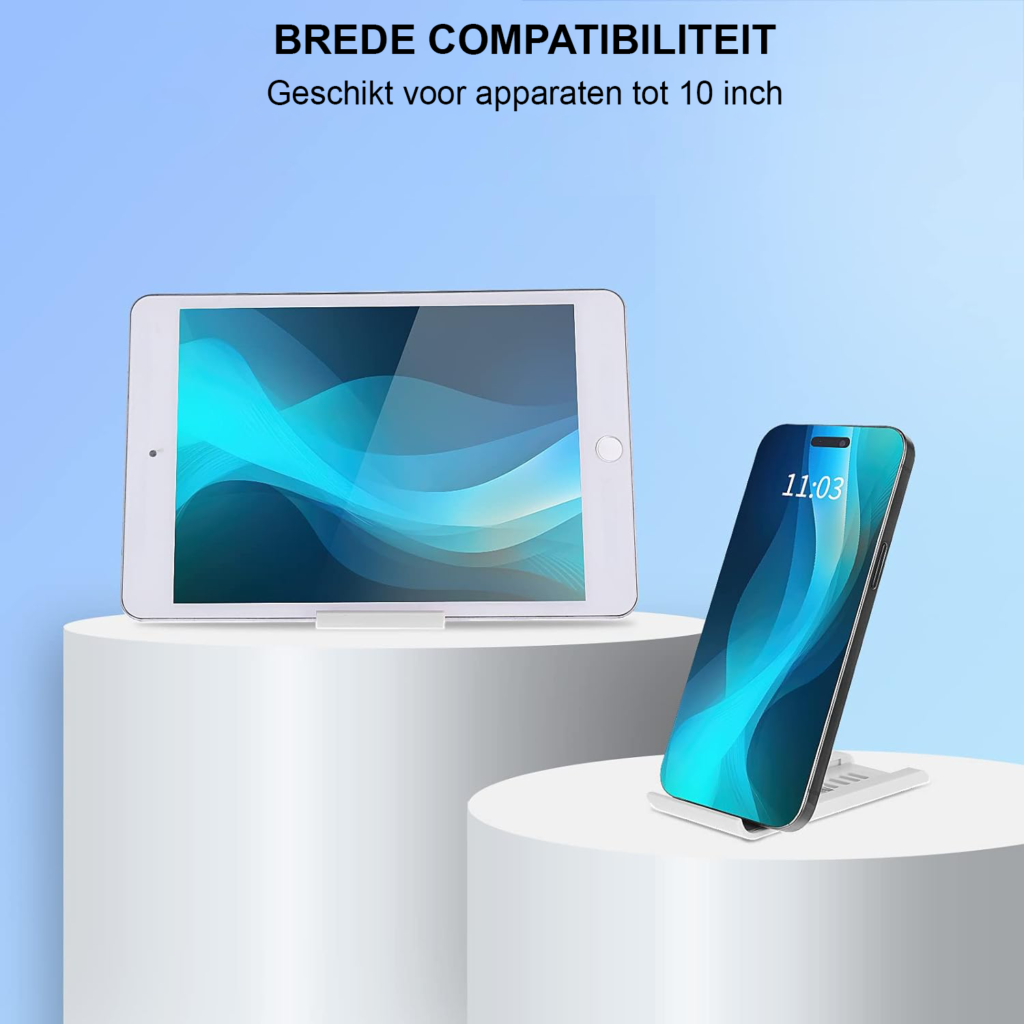 Verstelbare zwarte telefoonstandaard voor bureau, handsfree smartphonehouder