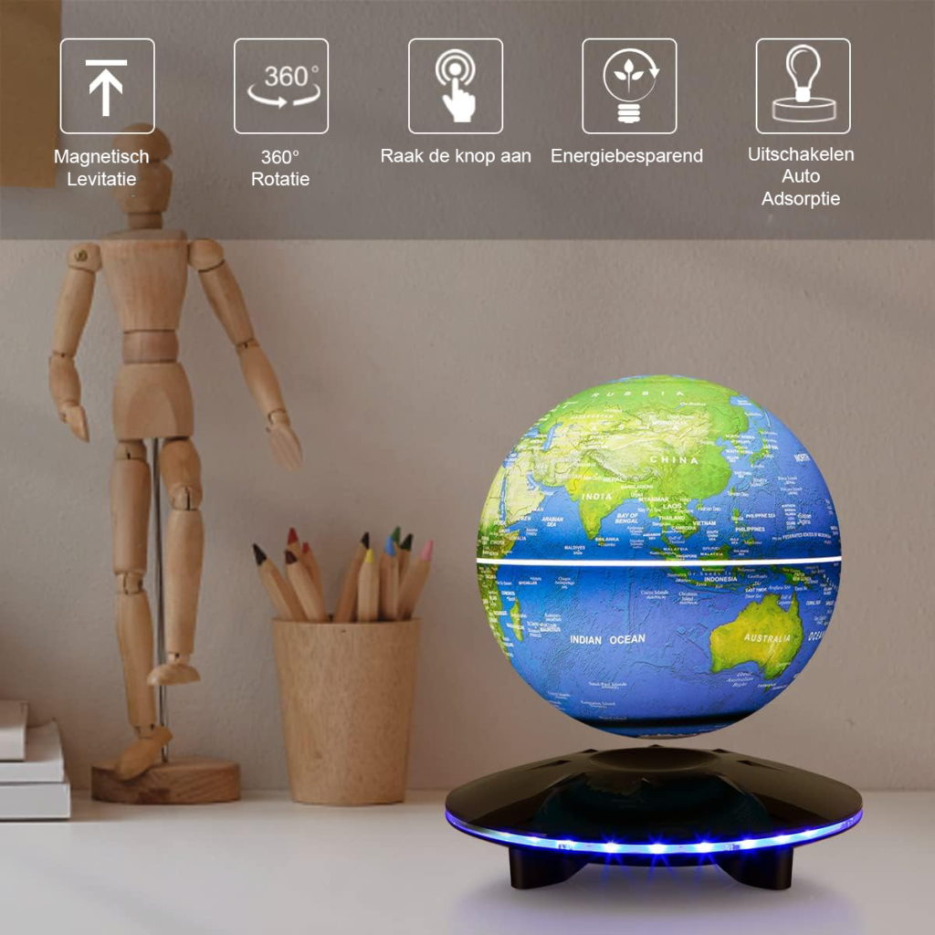 Zwevende Wereldbol - Magnetische Levitatie - Automatisch Roterende Wereldkaart - LED Verlichting voor Kamerdecoratie