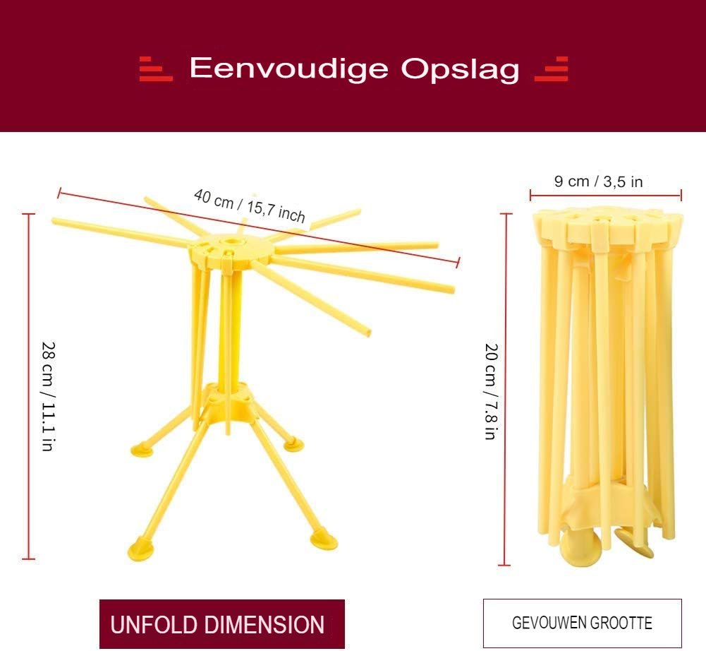 Opvouwbaar pastadroogrek voor noedels en pasta