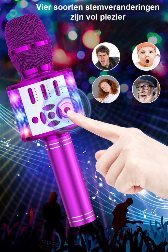 Bluetooth karaoke microfoon met LED-verlichting en ingebouwde speakers voor smartphones en tablets