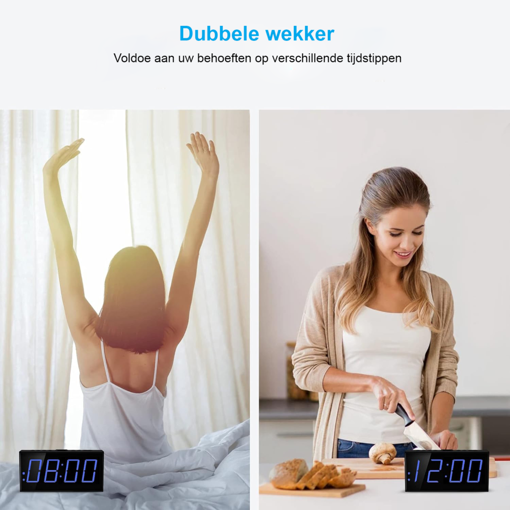 Digitale LED wekker met instelbare helderheid en oplaadfunctie