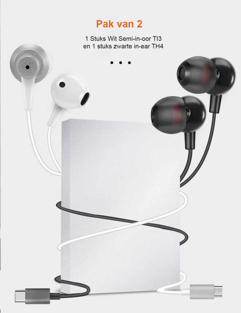 Bedrade zwarte in-ear oortjes met USB-C en in-line bediening