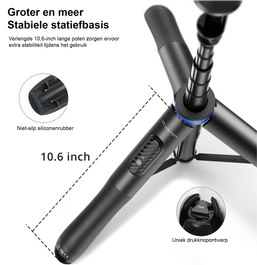Uitschuifbaar smartphone statief met Bluetooth afstandsbediening, 360° rotatie en 1,3 m hoogte