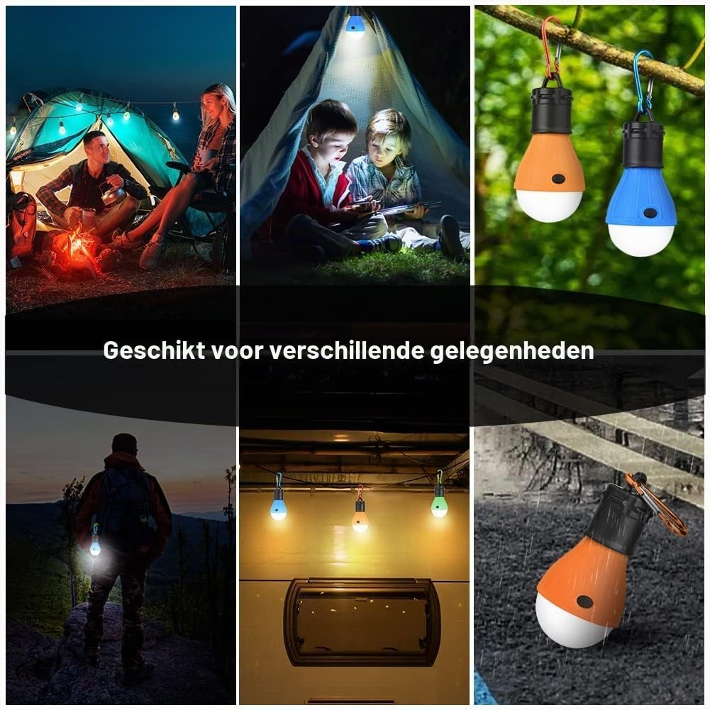 Set van 6 LED campinglampen met karabijnhaak, draagbare tentlampen en noodverlichting voor kamperen en stroomstoringen