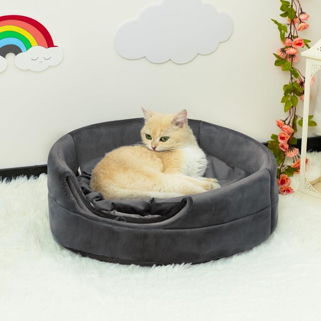 Opvouwbaar katten- en hondenbed donkergrijs met comfortabel matras, maat L 50x45 cm