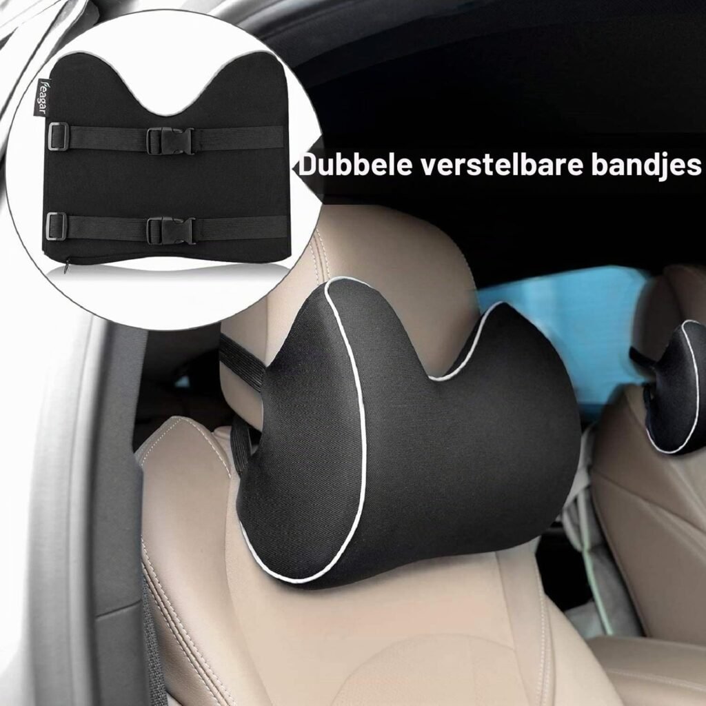 Auto hoofdsteunkussen, verstelbare ergonomische neksteun in zwart