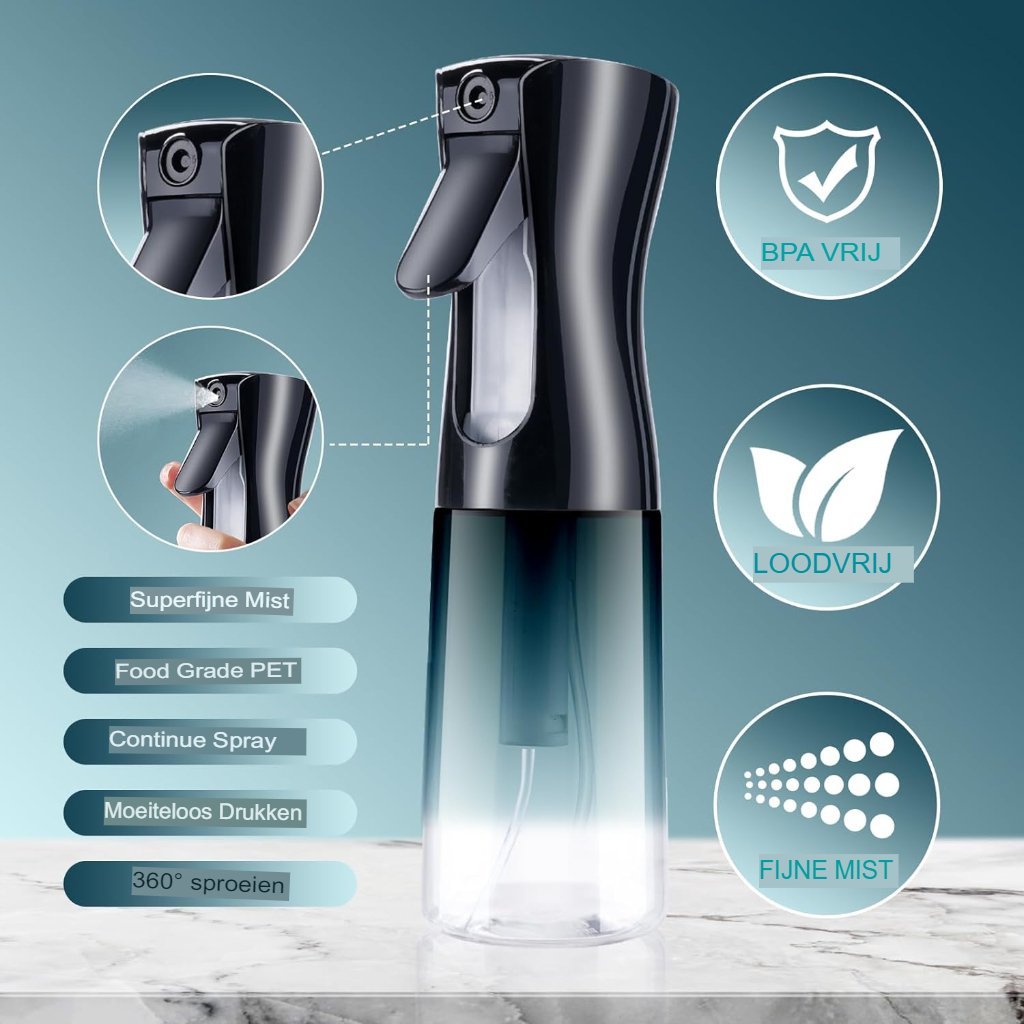 Multifunctionele haarsprayfles 200 ml transparant met fijne nevel en 360° rotatie