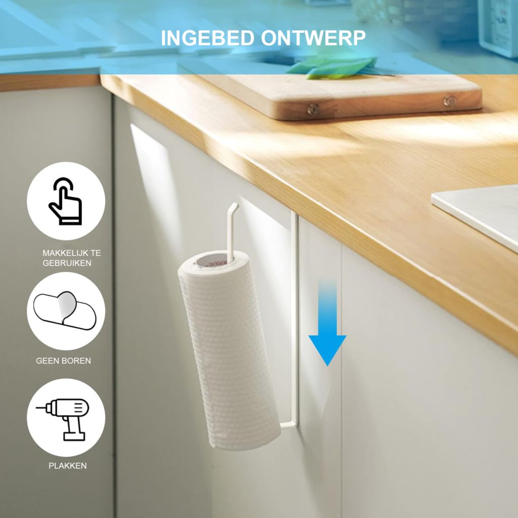 Zelfklevende witte keukenrolhouder voor wandmontage zonder boren
