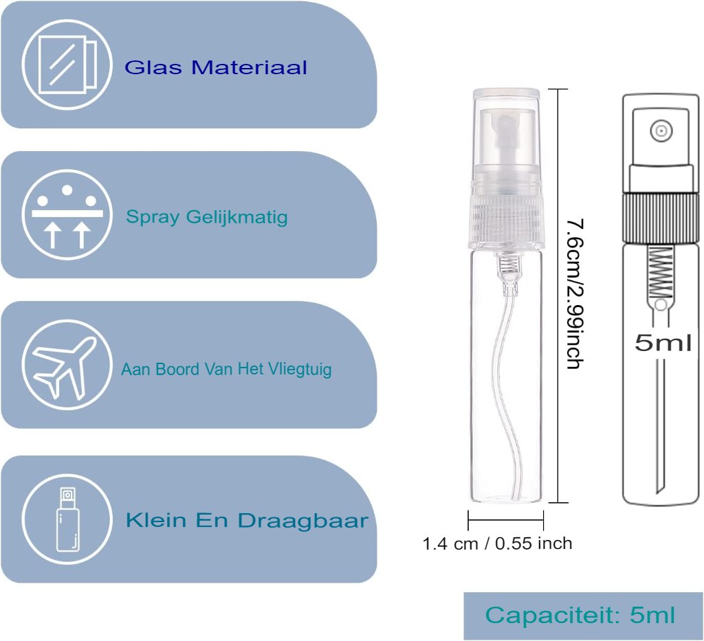 Hervulbare mini spuitflessen set met 30 transparante reisflesjes en etui