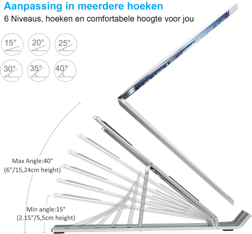 Verstelbare laptopstandaard voor bureau met ergonomische laptophouder voor MacBook, Dell en HP