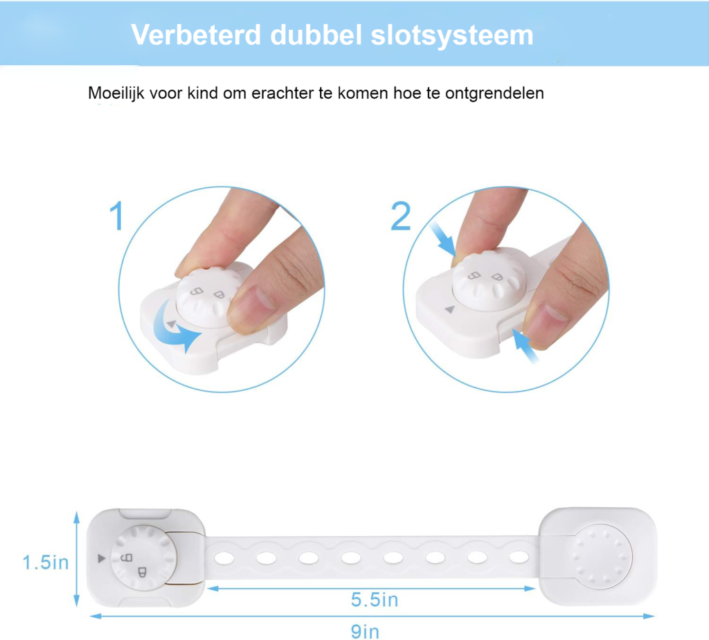 Verstelbaar kinderslot voor kastjes en laden zonder boren, zelfklevende kinderbeveiliging