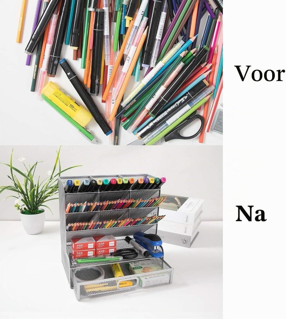 Mesh bureau organizer met lade en 12 compartimenten