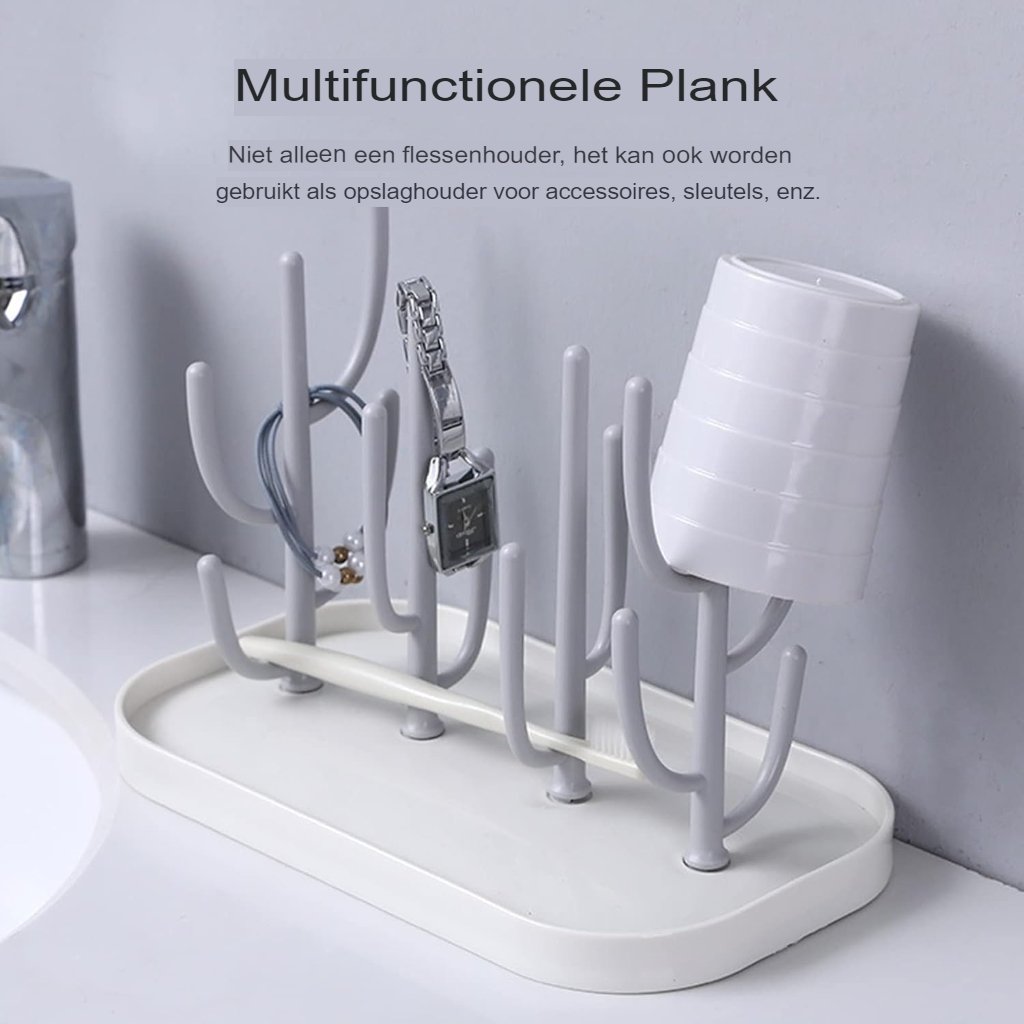 Babyflessen afdruiphouder, ruimtebesparende flessenstandaard met accessoire organizer, wit kunststof