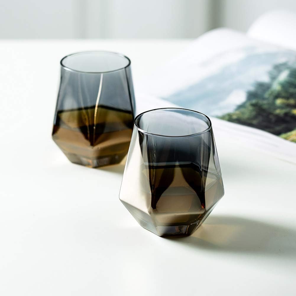Set van 6 diamant whiskeyglazen, gekantelde tumblers van 300 ml voor bourbon en rum
