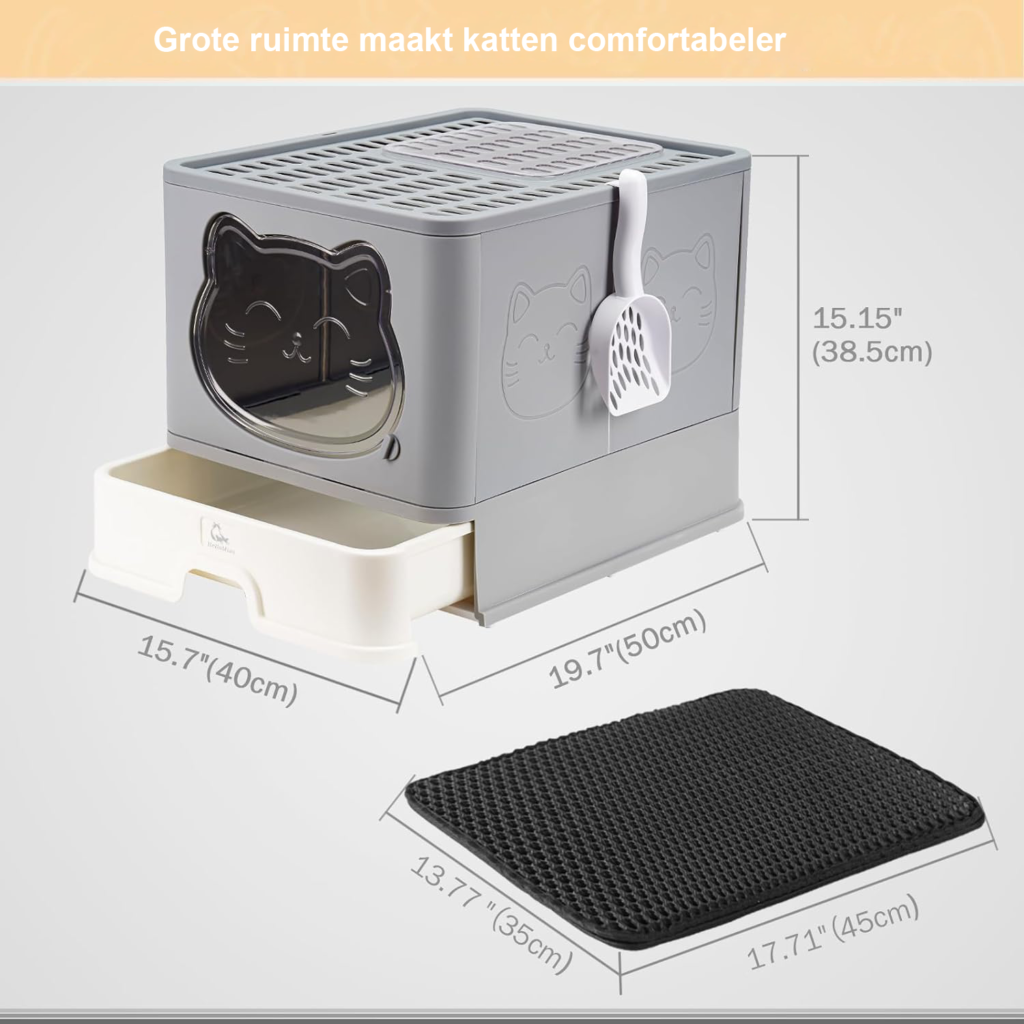Kattenbak met gesloten kap en ontgeurende lade, opvouwbaar en ruimtebesparend ontwerp