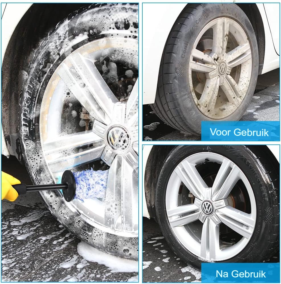 Autowielborstel set voor velgen met flexibele borstelkop voor autowielreiniging