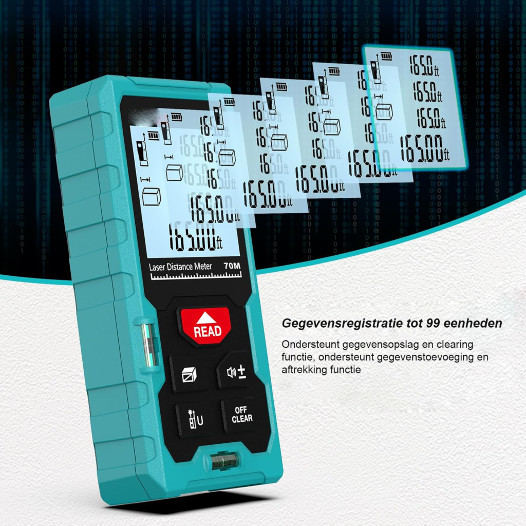Laserafstandsmeter 70 meter met digitale laserafstandsmeting en waterpasbubbels