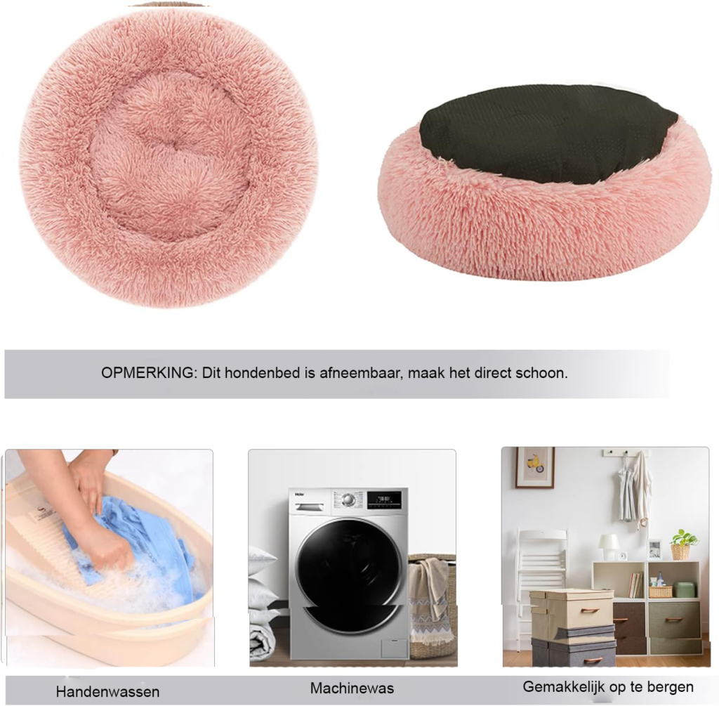 Fluffy hondenbed van zacht pluche in roze, maat S, voor honden en katten