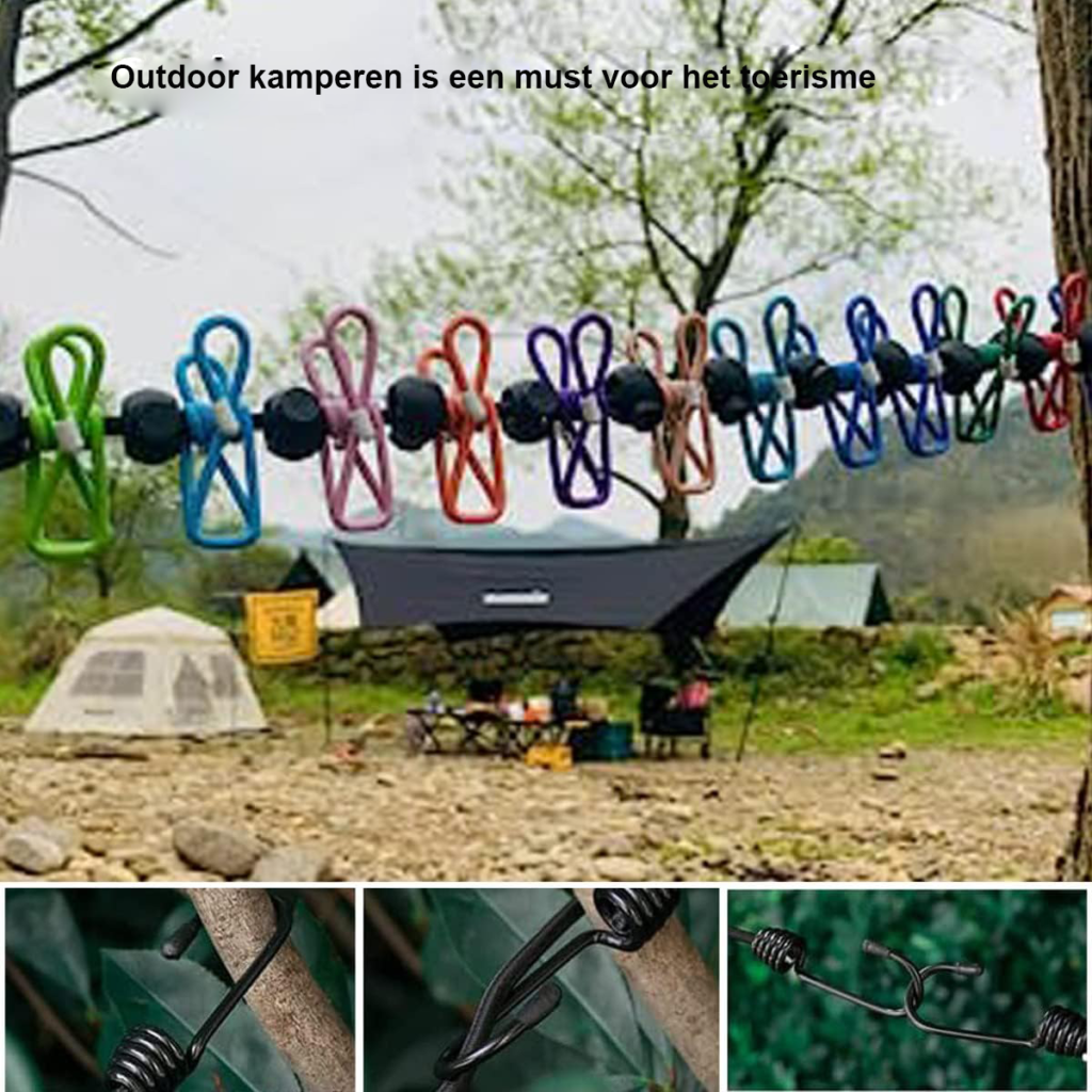 Uittrekbare Waslijn - Draagbare Kledinglijn met 12 Kledingclips - Voor Reizen en Kamperen - Binnen- en Buitenwaslijn