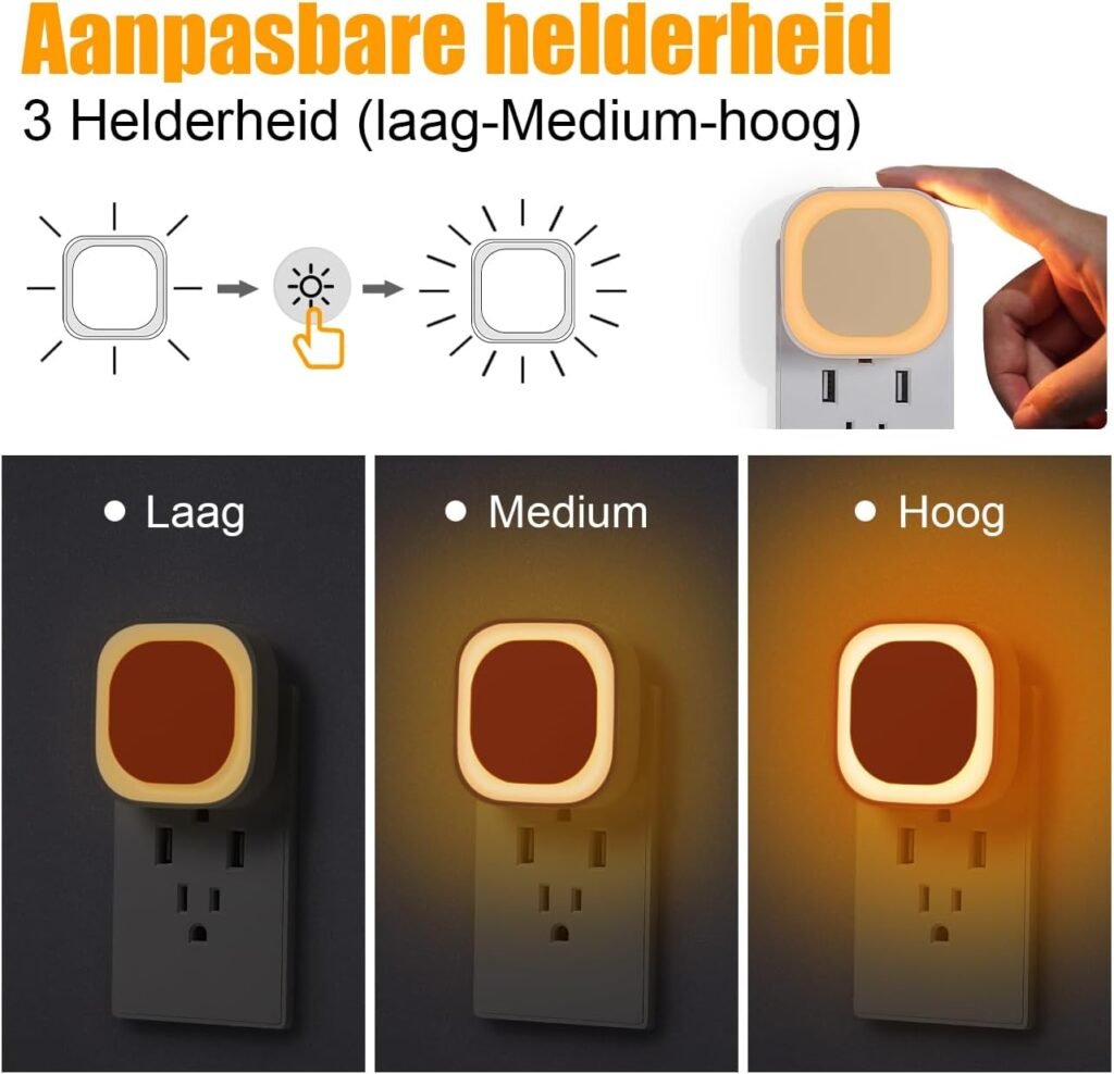 Nachtlicht met schemersensor voor stopcontact, roze, 2 stuks met instelbare helderheid