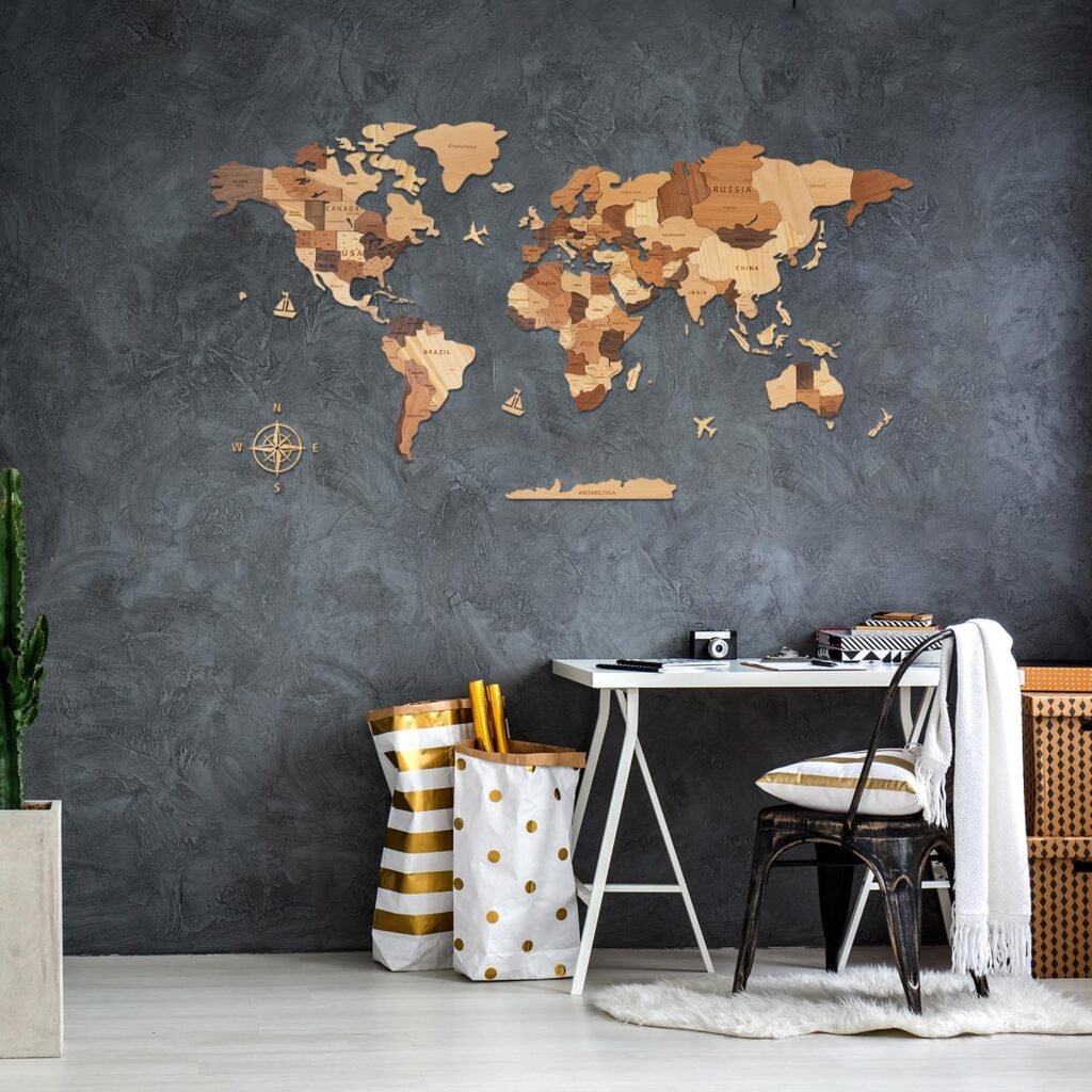 Wereldkaart muursticker meerkleurig zelfklevend vinyl 150 x 85 cm