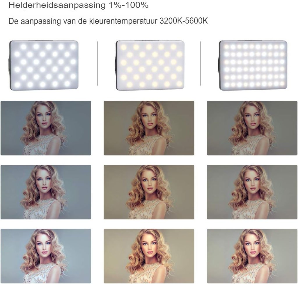 LED paneelverlichting met instelbare kleurtemperatuur en traploze helderheidsregeling voor video en fotografie