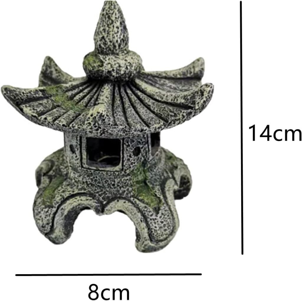 Boeddhabeeld aquariumdecoratie met vuurtoren en lantaarn ornament