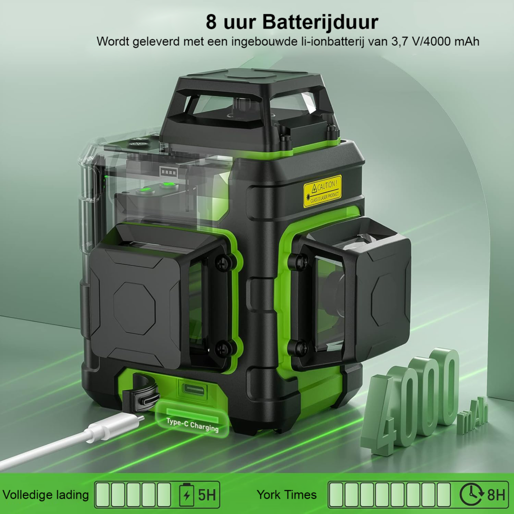 360° zelfnivellerende 3D kruislijnlaser met groene stralen, 12 lijnen en IP54 waterdichte behuizing