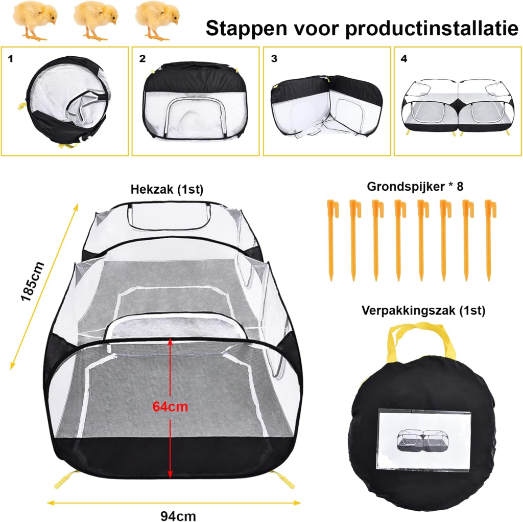 Opvouwbare speelpen voor kleine dieren, geschikt voor puppy’s, kittens, konijnen, eenden en kippen, voor binnen en buiten