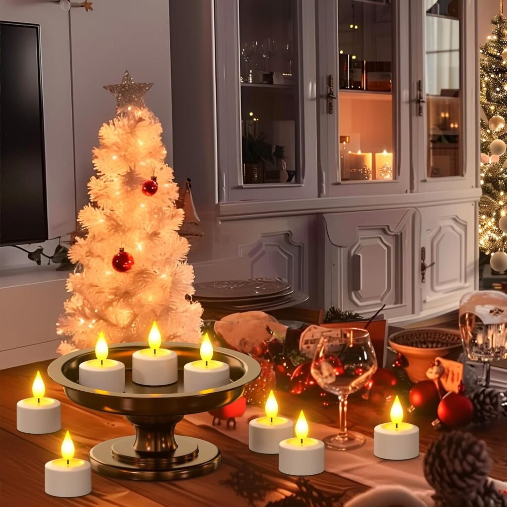 Oplaadbare LED theelichtjes met flikkerende vlam, set van 6, warm wit licht
