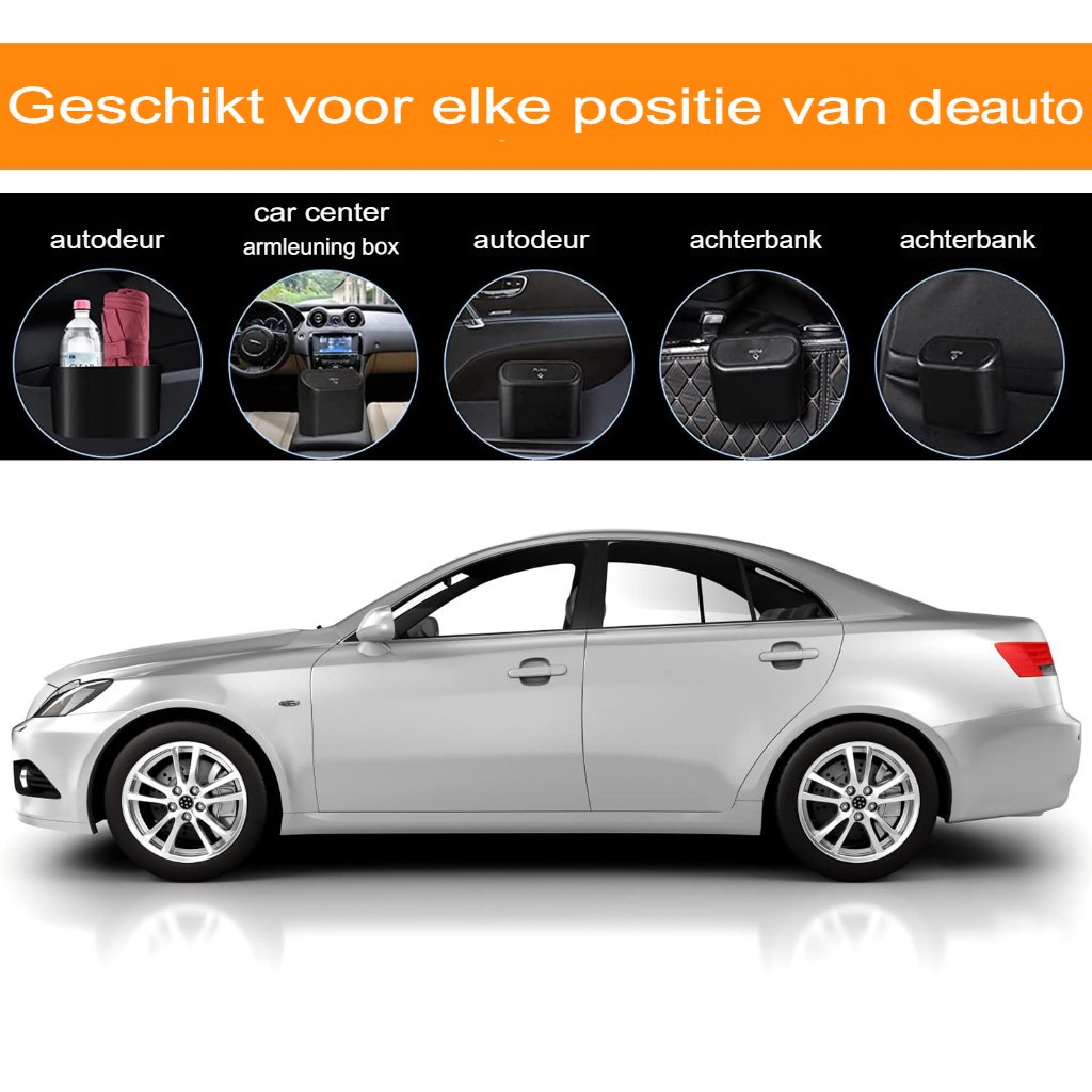 Kleine prullenbak voor auto met automatische deksel en vuilniszakjes