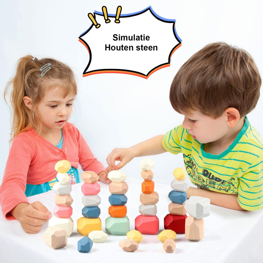 Kleurrijke houten stapelstenen set 36 stuks voor kinderen vanaf 3 jaar, educatief speelgoed voor balans, motoriek en creativiteit