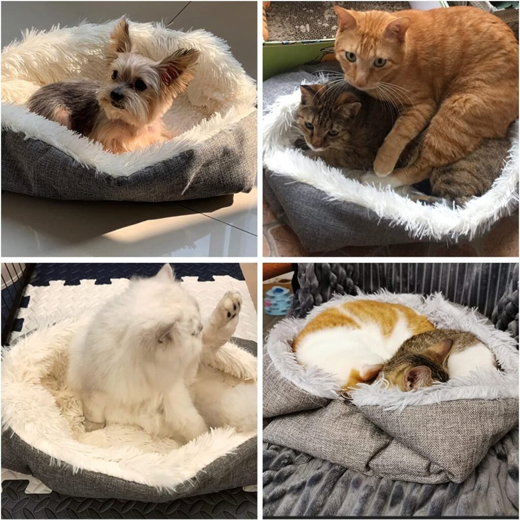 Katten- en hondenbed in slaapzakstijl van polyester, grijs met witte accenten, 60 cm diameter