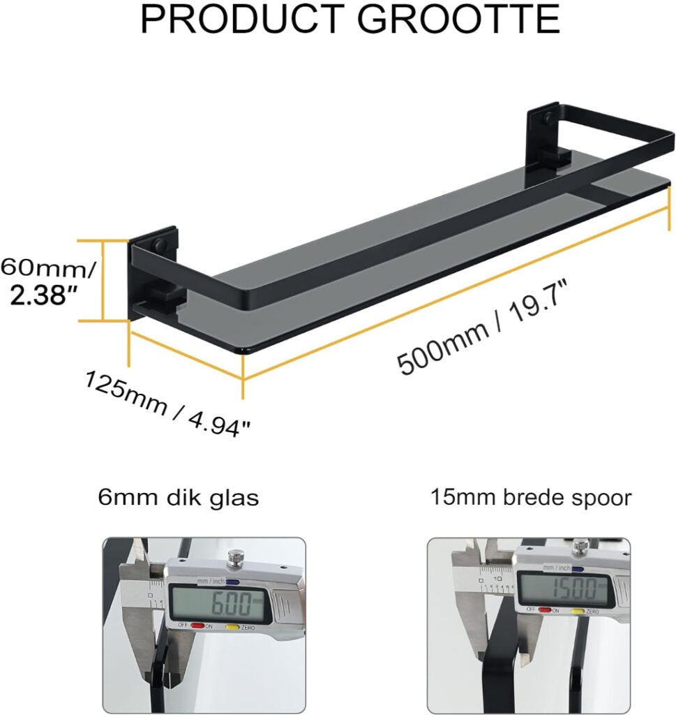 wandplank matzwart RVS badkamerplank 50 cm met wandbevestiging