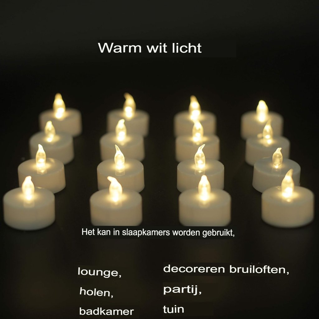 LED theelichtjes set van 50, vlamloze draadloze kaarsen met batterij inbegrepen