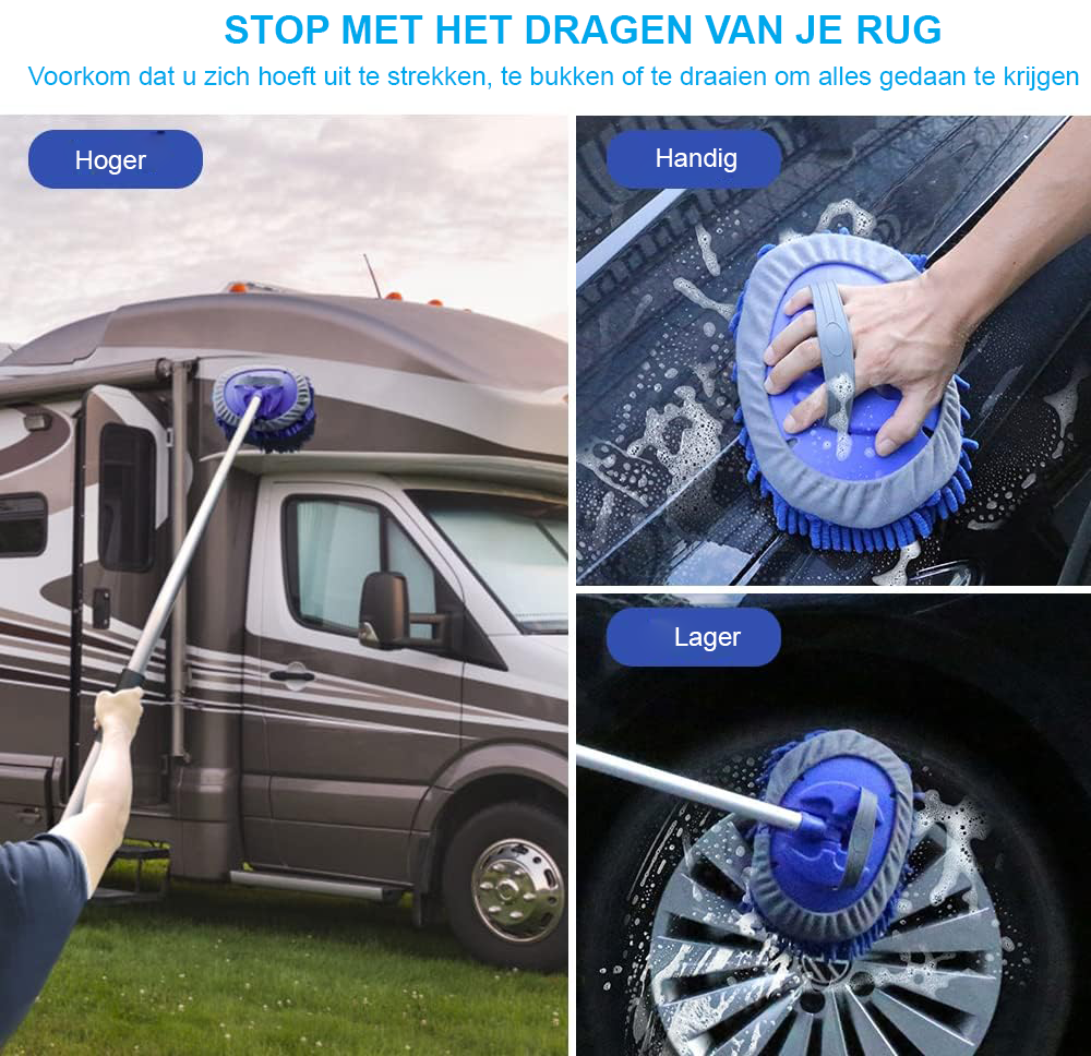 Telescopische aluminium wasborstel met microvezel borstelkop