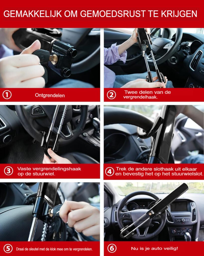 anti-diefstal stuurslot auto, verstelbaar auto-beveiligingsslot, diefstalpreventie