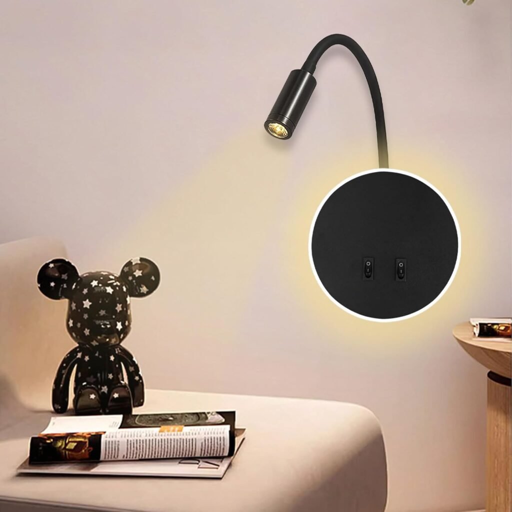 Verstelbare zwarte LED wandlamp 12W met warm licht 3000K voor lezen naast bed