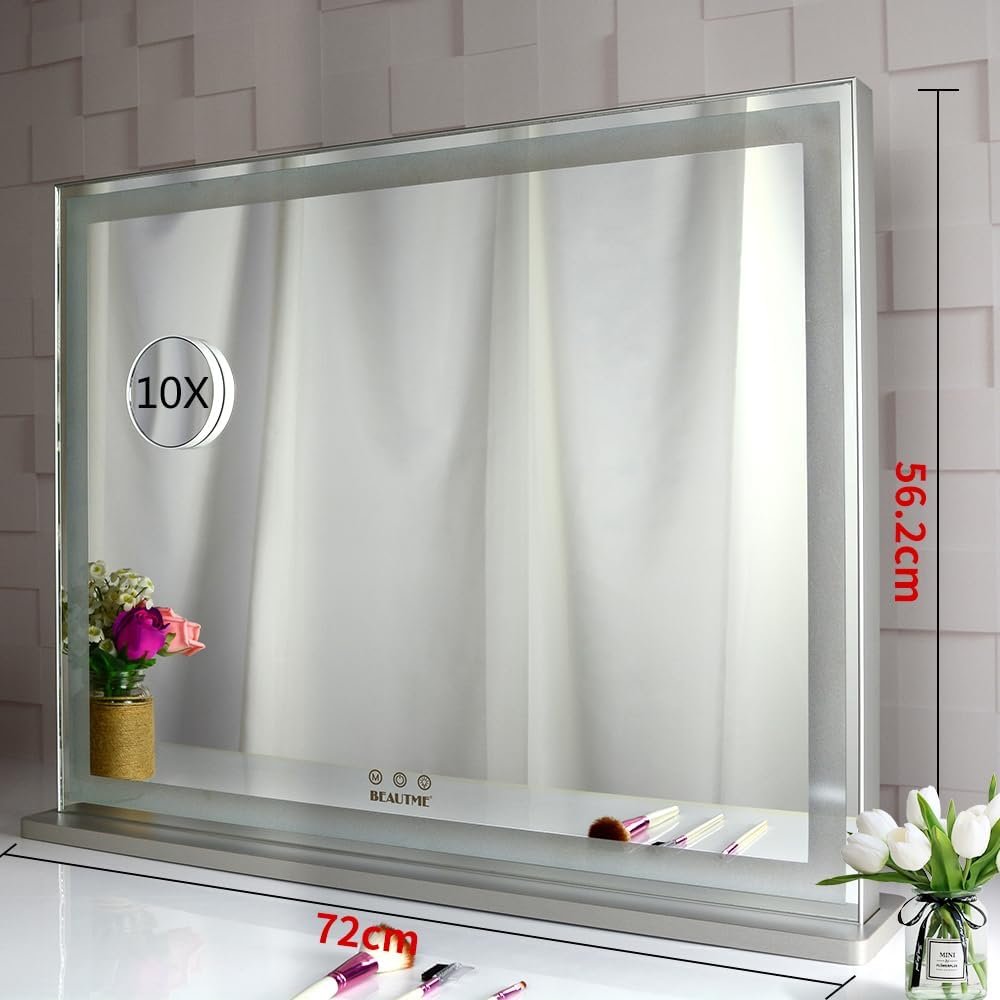 Make-upspiegel met LED-achtergrondverlichting, Hollywood-stijl, verstelbare helderheid, wand- of tafelmodel, 56,2 × 72 cm