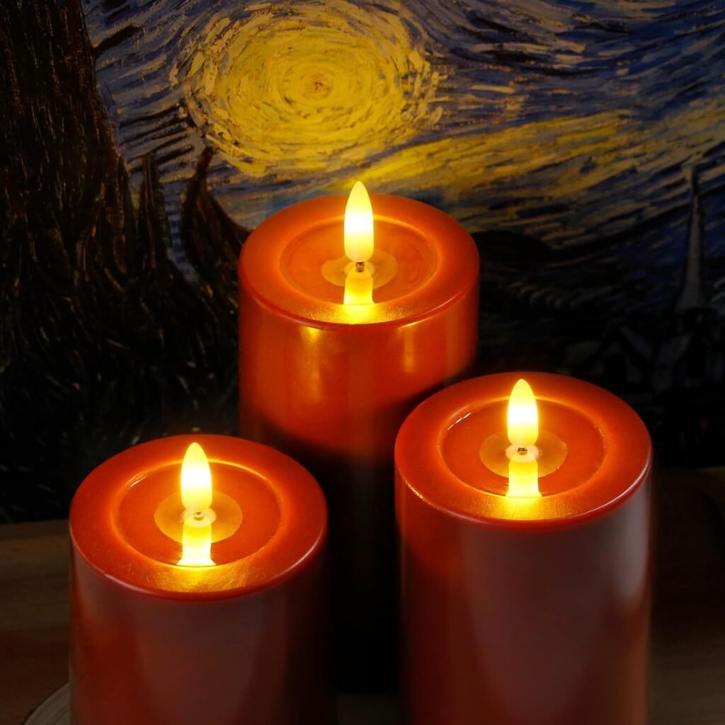 Rode LED kaarsen set met timer en afstandsbediening, set van 3 met realistische flikkerende vlam