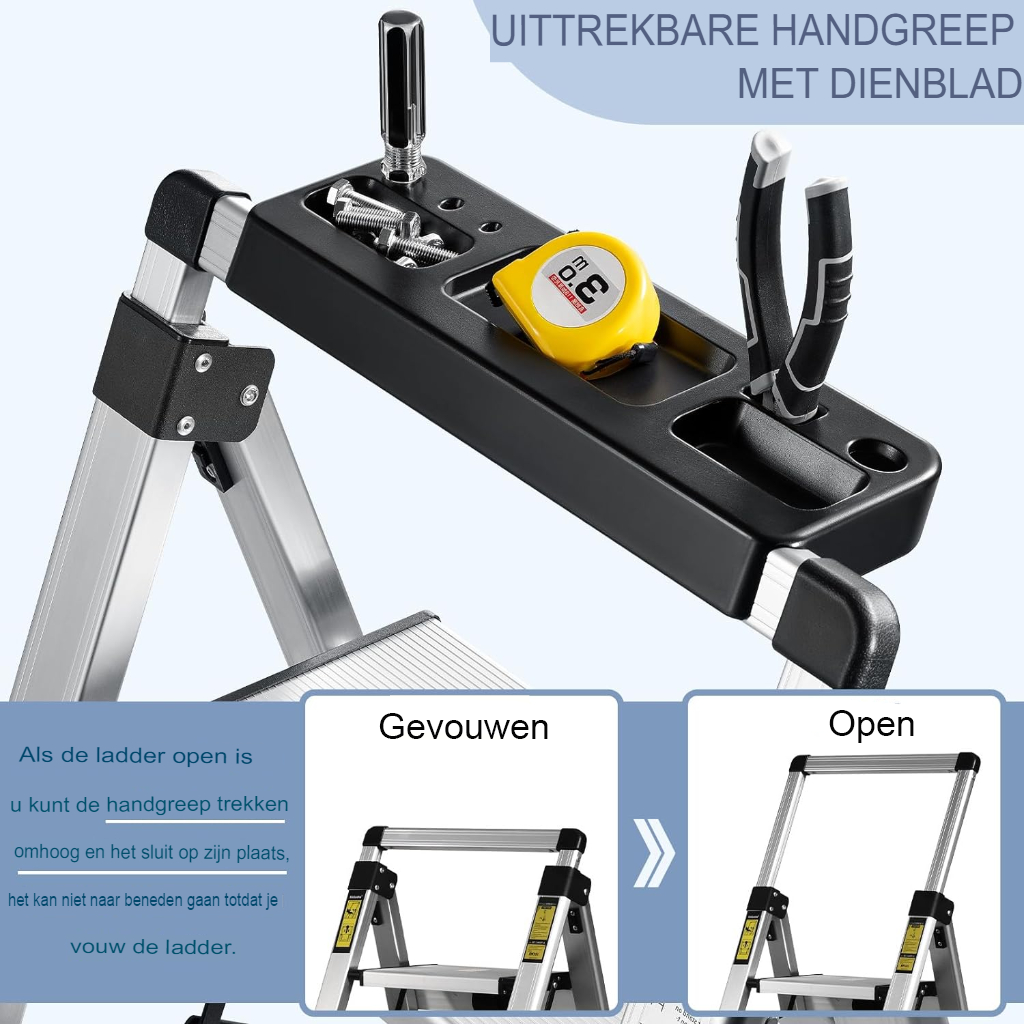 Telescopische aluminium ladder met 5 treden, handrail en antislip, draagvermogen tot 150 kg