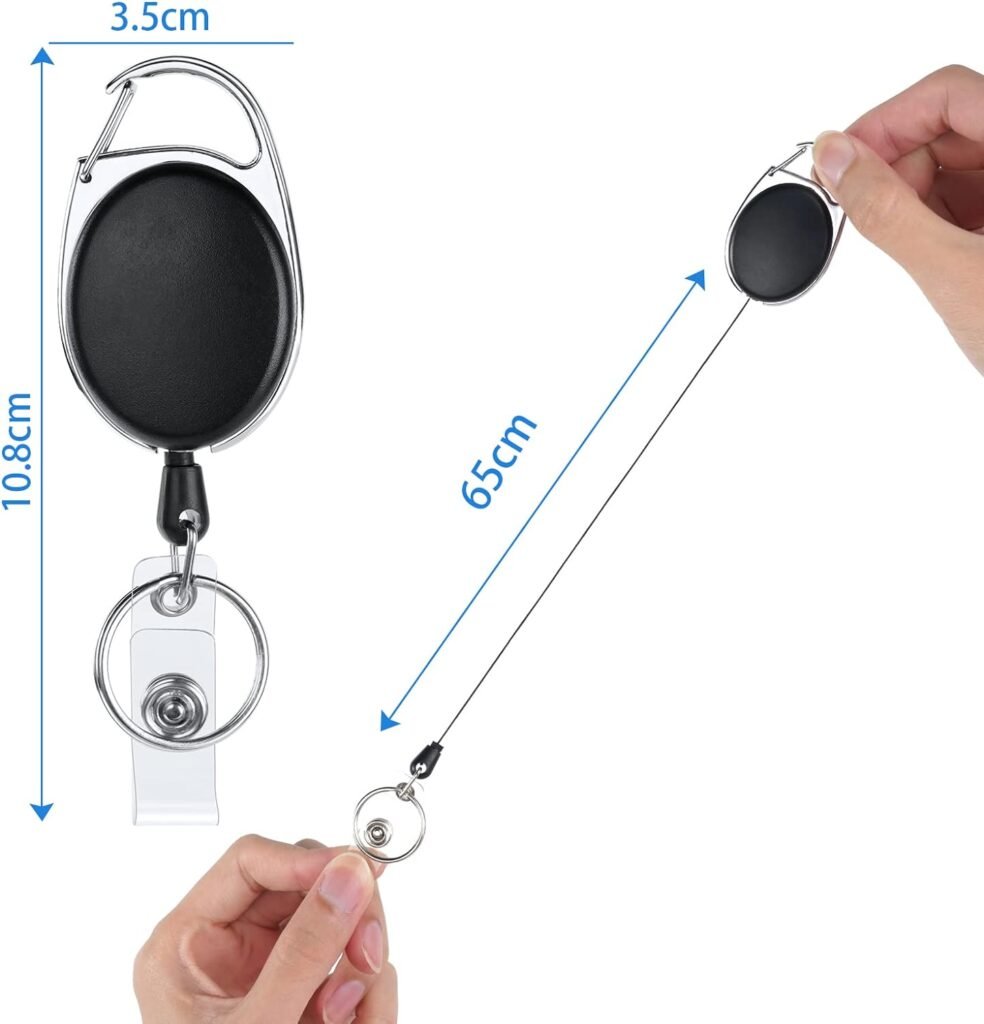 Intrekbare sleutelhanger met badgehouder, zwart trekkoord voor ID-kaarten en sleutels