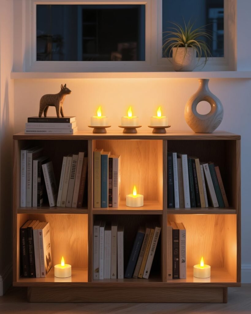 Oplaadbare LED kaarsen set van 12 met oplaadstation, flameloze theelichtjes en warm geel licht
