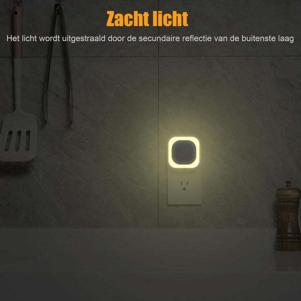 Stopcontact nachtlampje met schemersensor, set van 2, warm wit LED-lampje